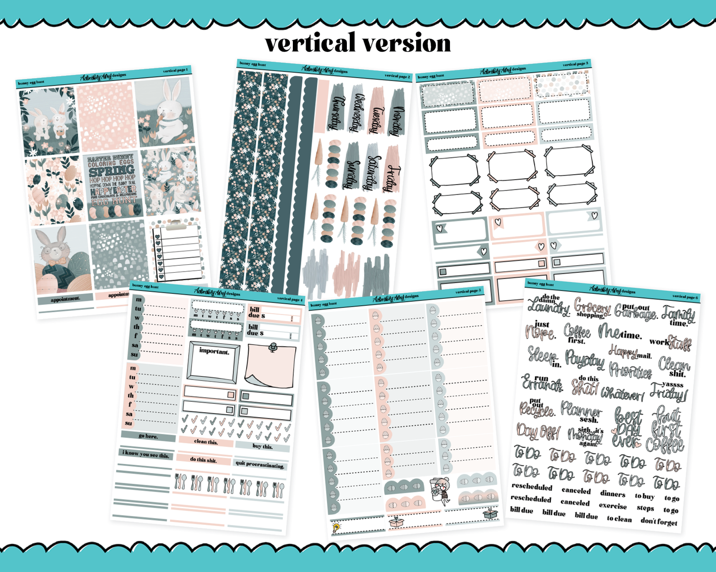 Vertical Bunny Egg Hunt Watercolor Planner Sticker Kit for Vertical Standard Size Planners or Inserts