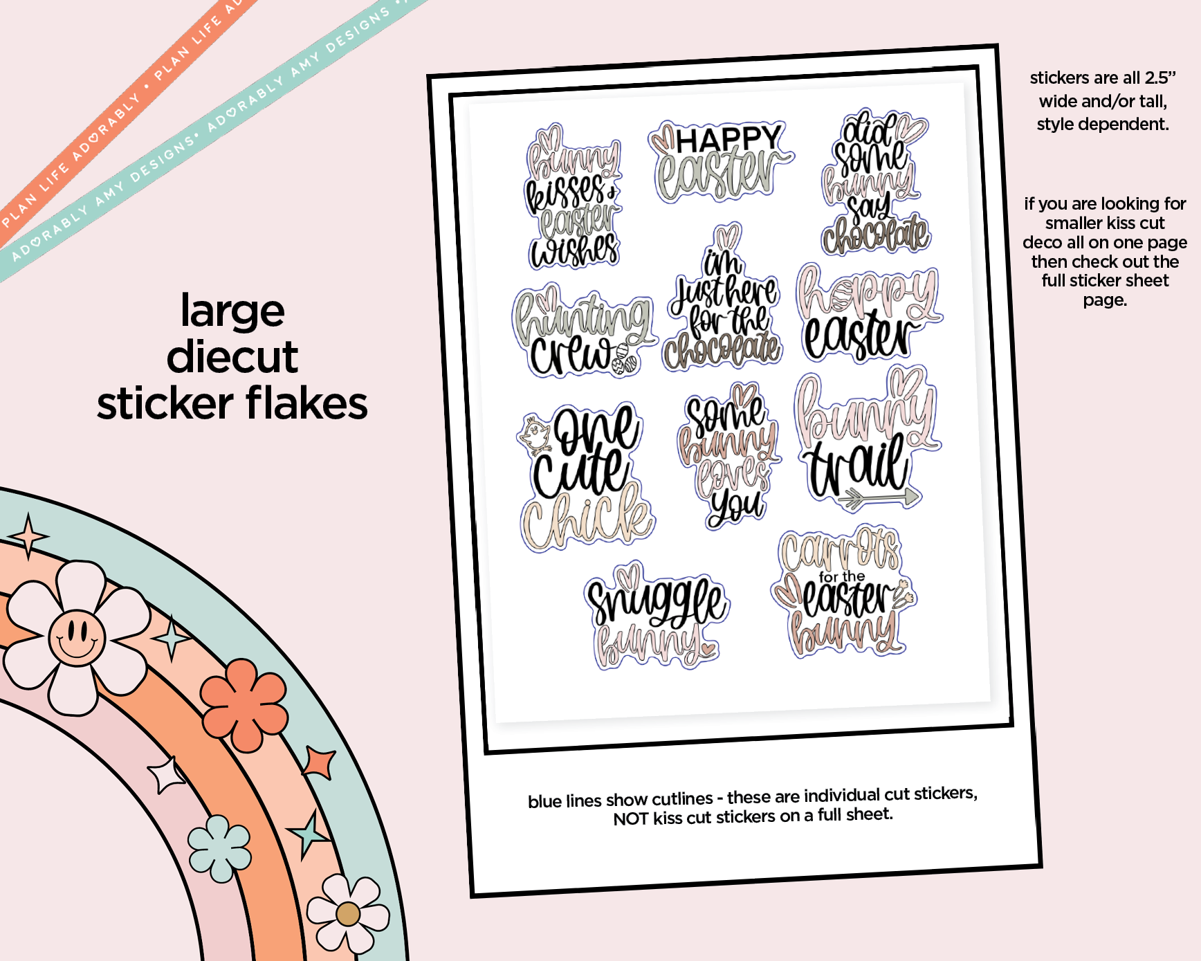 Bunny Kisses Deco Typography Sampler Planner Stickers - Adorably Amy Designs