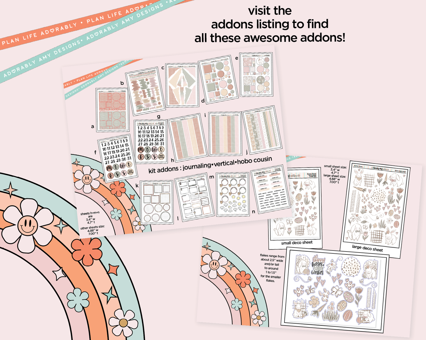 Vertical Bunny Kisses Easter Themed Sticker Kit for Vertical Standard Size Planners or Insert - Adorably Amy Designs