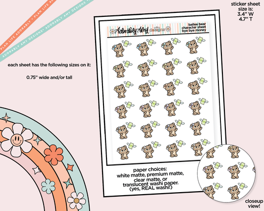 Bailee Bear Bye Bye Money Decoration Planner Stickers