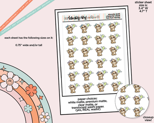 Snoozie Sloth Bye Bye Money Decoration Planner Stickers
