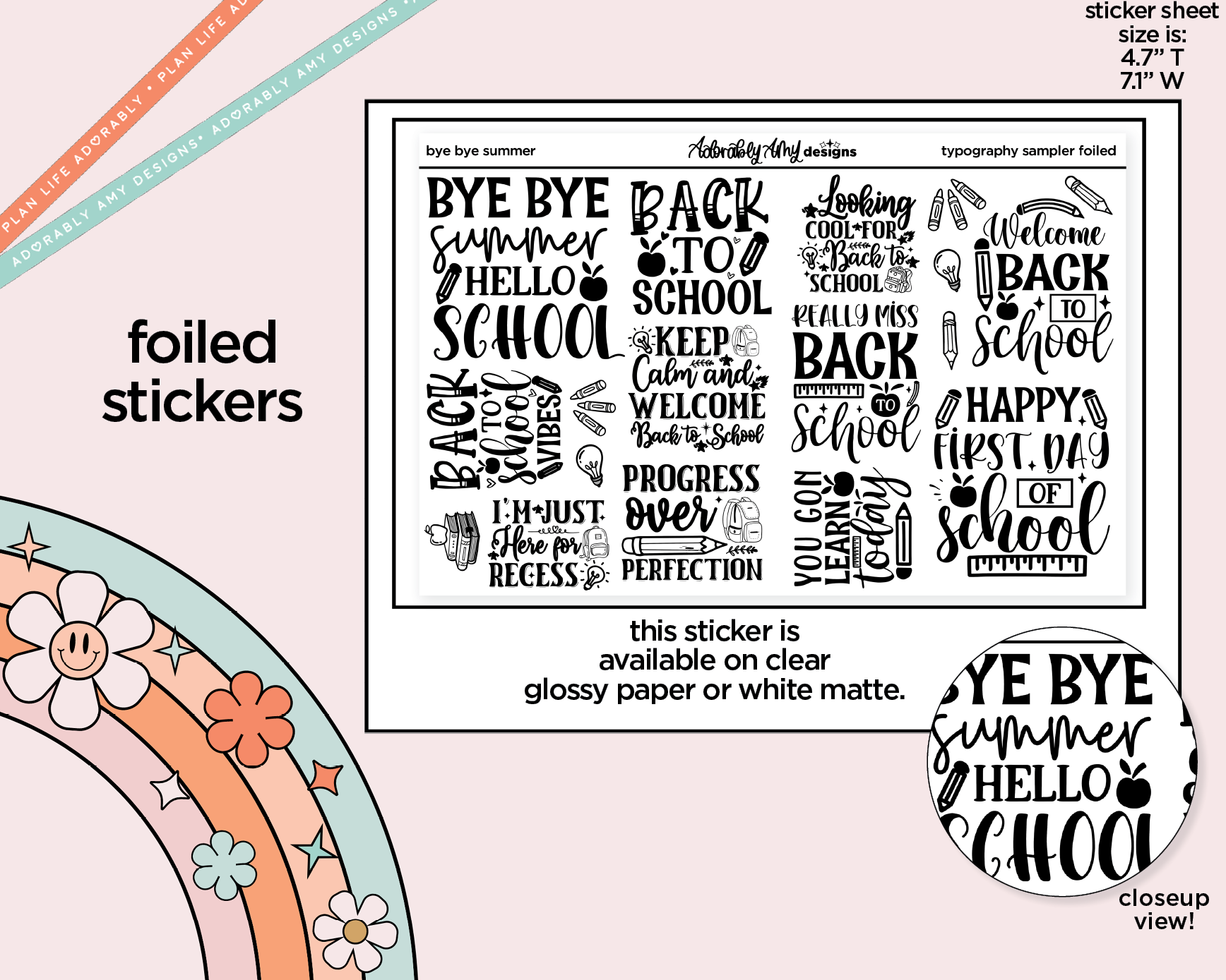 Line Sticker Bye Foiled Bye Bye Summer Deco Typography Sampler Planner Stickers ...