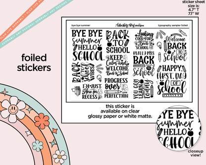 Foiled Bye Bye Summer Deco Typography Sampler Planner Stickers