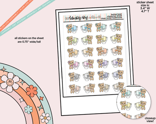 Bailee Bear Clean Toilets - Bathroom Decoration Character Planner Stickers