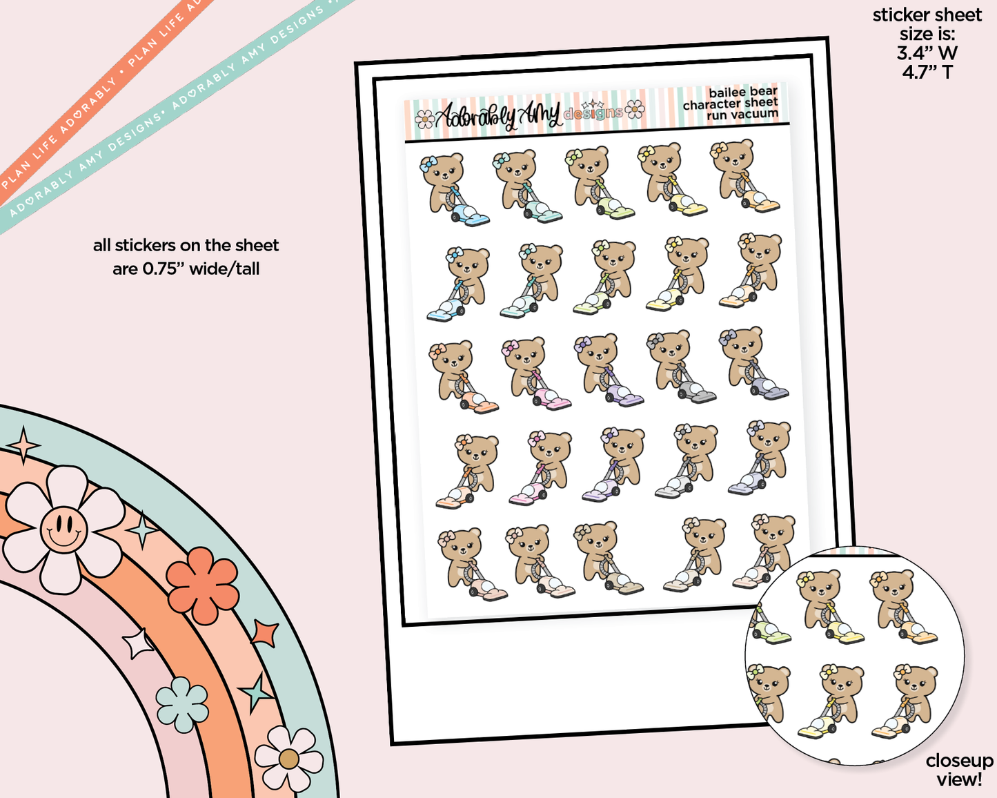 Bailee Bear Run Vacuum Decoration Character Planner Stickers