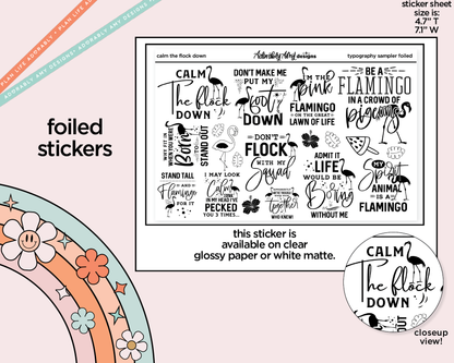 Foiled Calm the Flock Down Deco Typography Sampler Planner Stickers