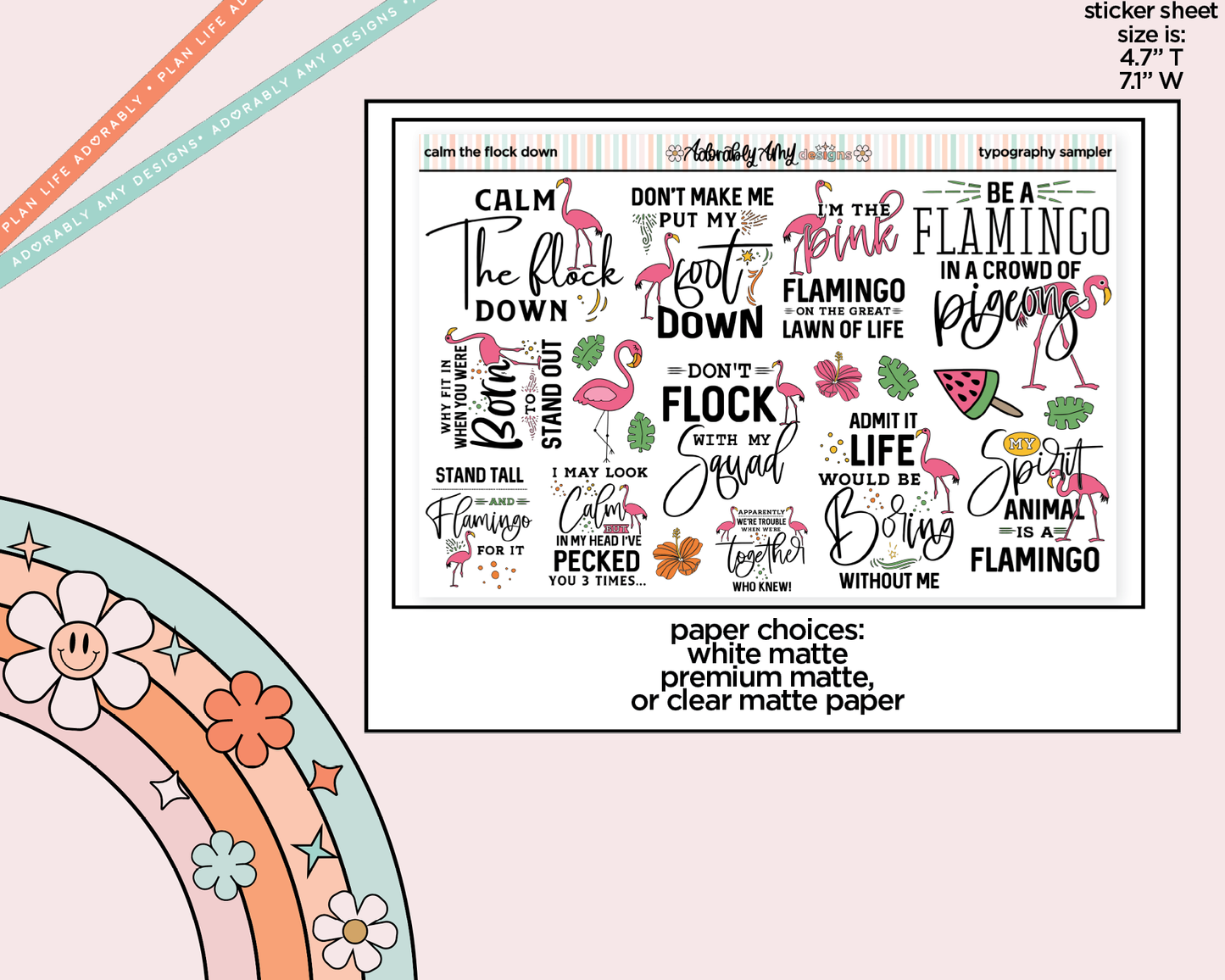 Calm the Flock Down Deco Typography Sampler Planner Stickers