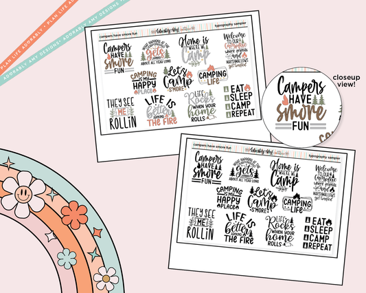 Campers Have Smore Fun Deco Typography Sampler Planner Stickers - Adorably Amy Designs