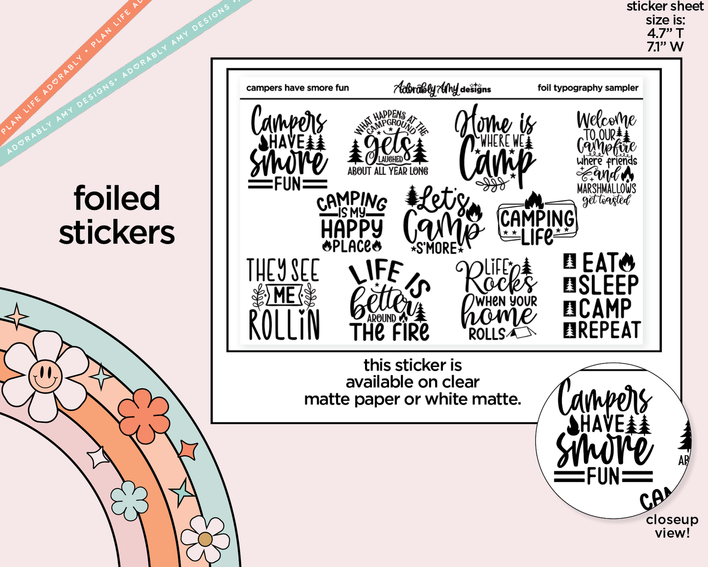 Foiled Campers Have Smore Fun Deco Typography Sampler Planner Stickers