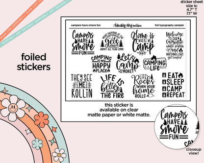 Foiled Campers Have Smore Fun Deco Typography Sampler Planner Stickers