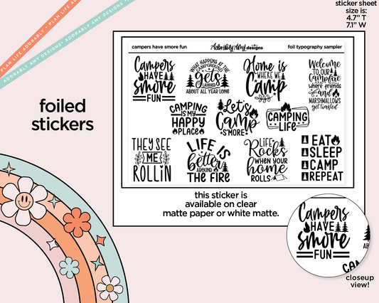 Foiled Campers Have Smore Fun Deco Typography Sampler Planner Stickers - Adorably Amy Designs