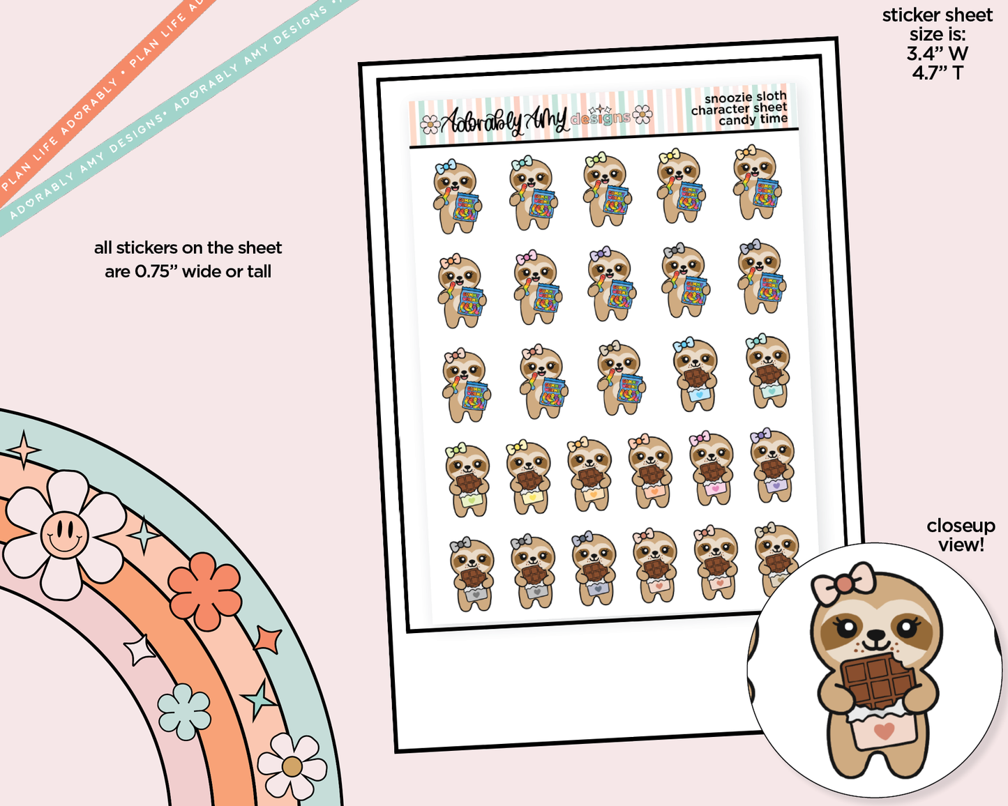 Snoozie Sloth Candy Time Decoration Character Planner Stickers