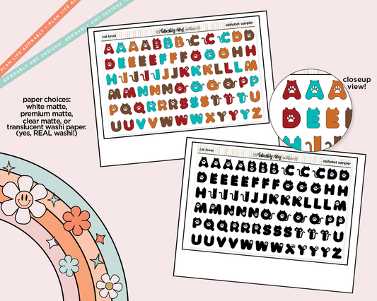 Cat Lover Alphabet Stickers Deco Typography Sampler Planner Stickers