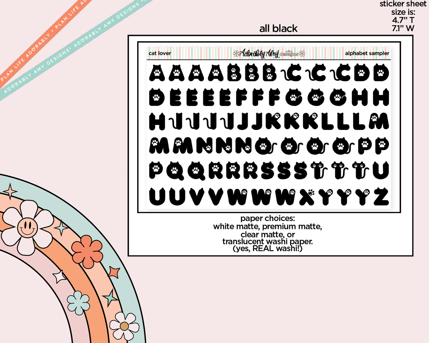 Cat Lover Alphabet Stickers Deco Typography Sampler Planner Stickers