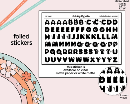 Foiled Cat Lover Alphabet Stickers Deco Typography Sampler Planner Stickers