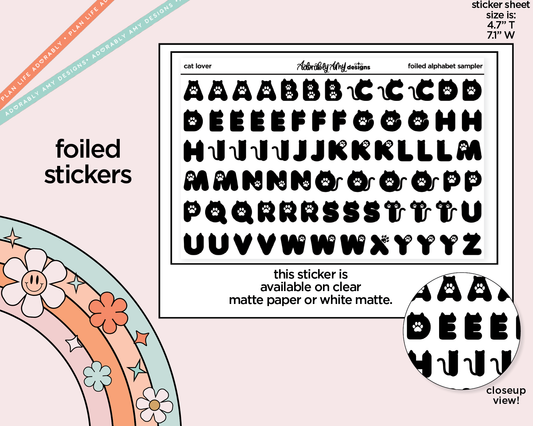 Foiled Cat Lover Alphabet Stickers Deco Typography Sampler Planner Stickers