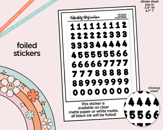 Foiled Cat Lover Number Stickers Deco Typography Sampler Planner Stickers
