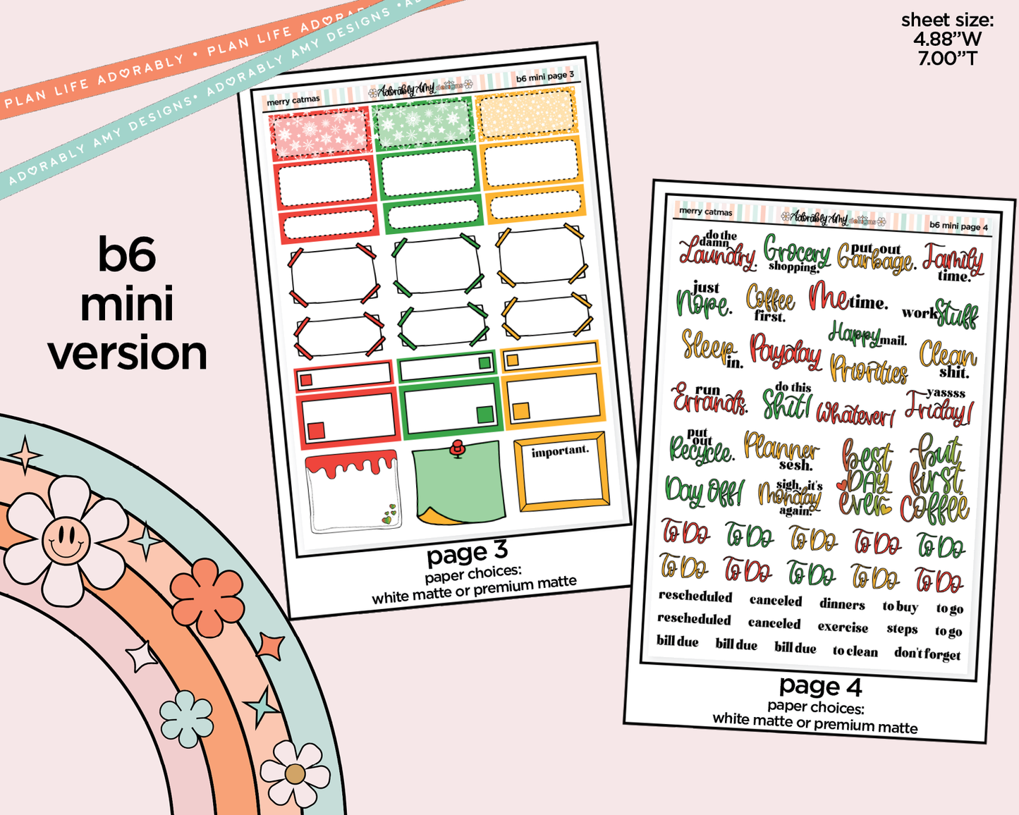 Mini B6 Merry Catmas Planner Sticker Kit sized for ANY Vertical Insert