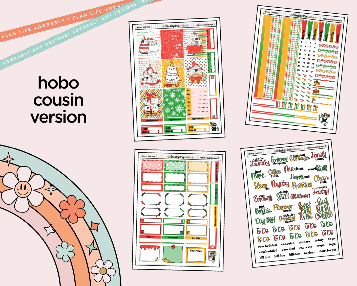 Hobonichi Cousin Weekly Merry Catmas Planner Sticker Kit for Hobo Cousin or Similar Planners