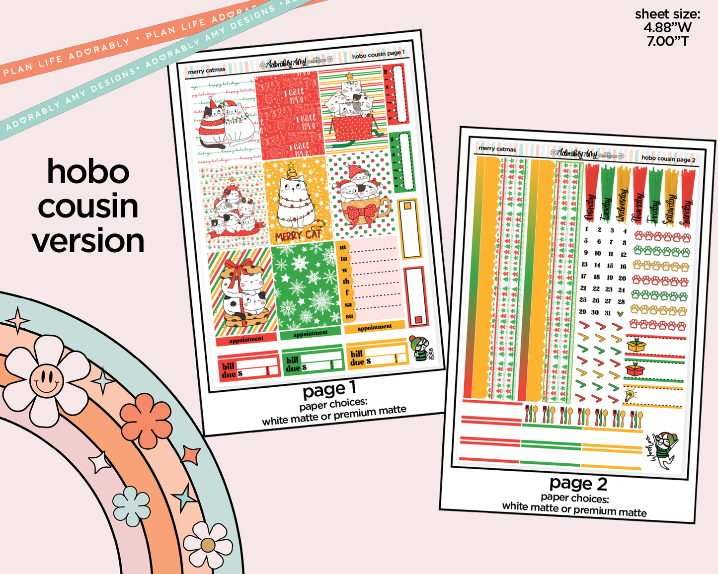 Hobonichi Cousin Weekly Merry Catmas Planner Sticker Kit for Hobo Cousin or Similar Planners