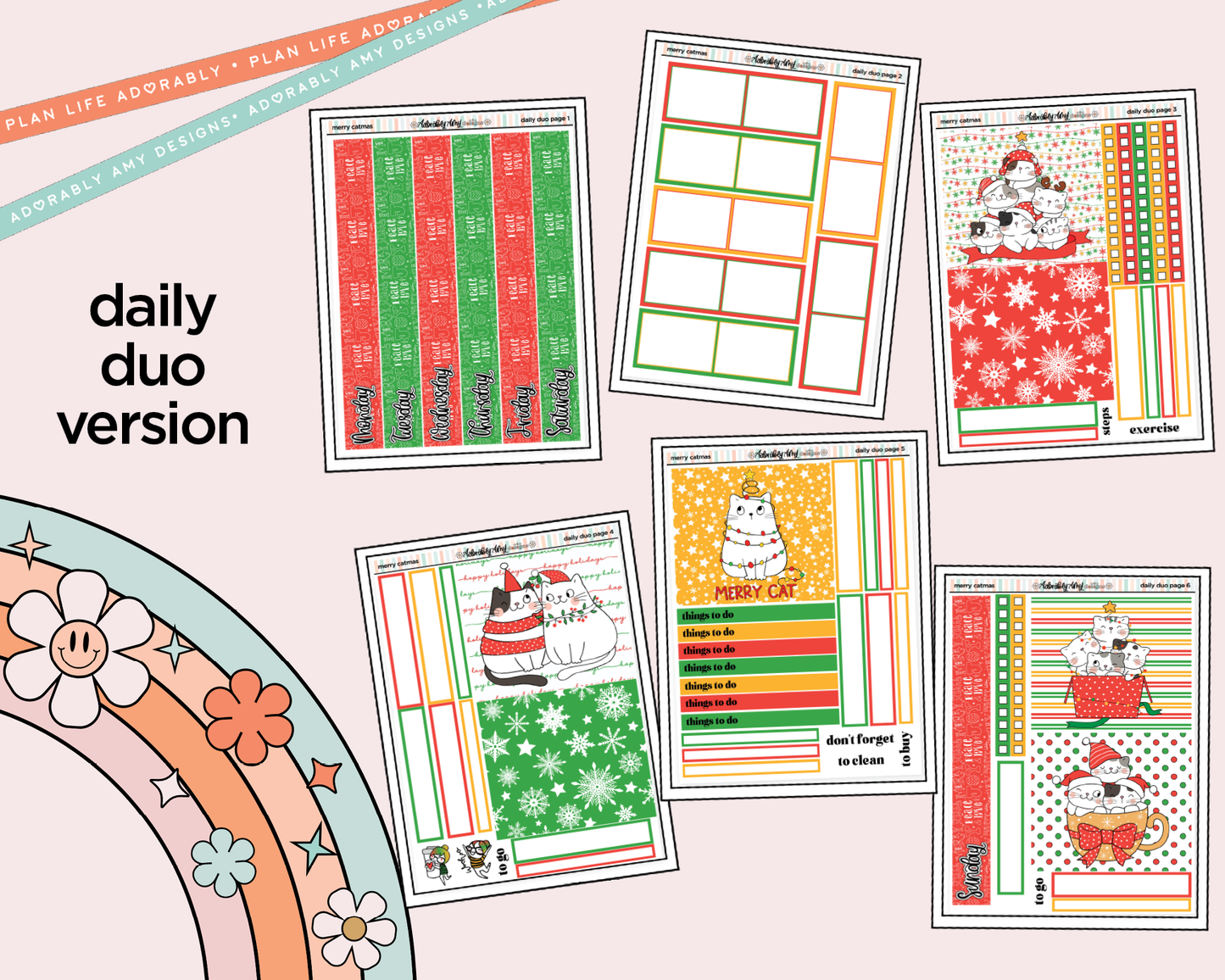 Daily Duo Merry Catmas Weekly Planner Sticker Kit for Daily Duo Planner