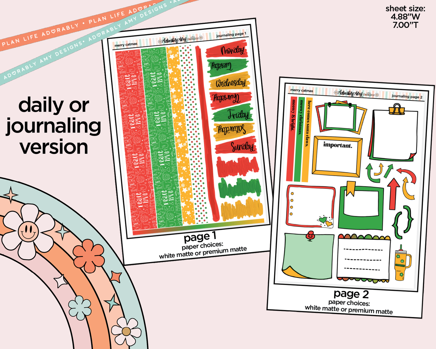 Journaling and Daily Planning Merry Catmas Planner Sticker Kit