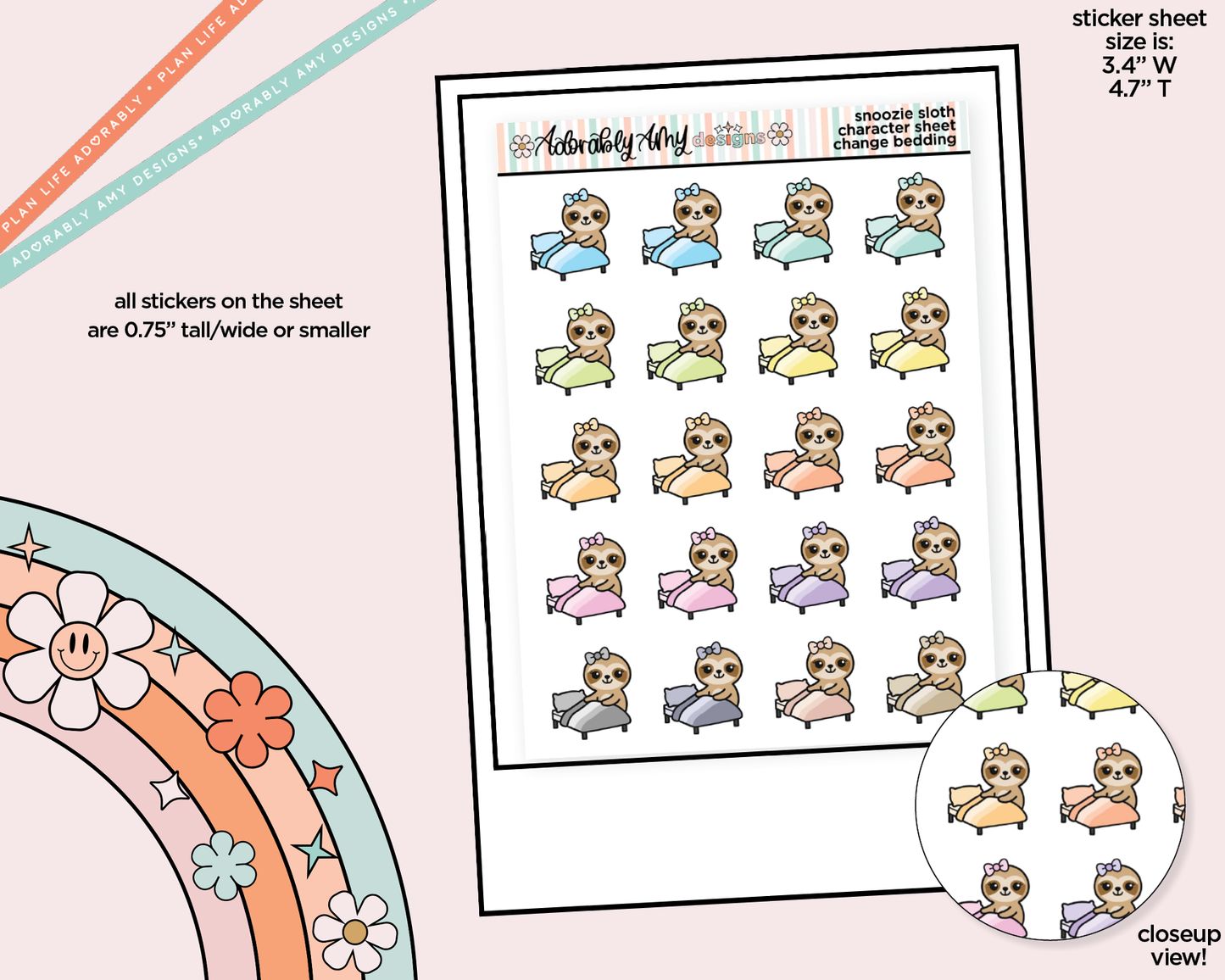 Snoozie Sloth Change Bedding-Make Beds Decoration Character Planner Stickers