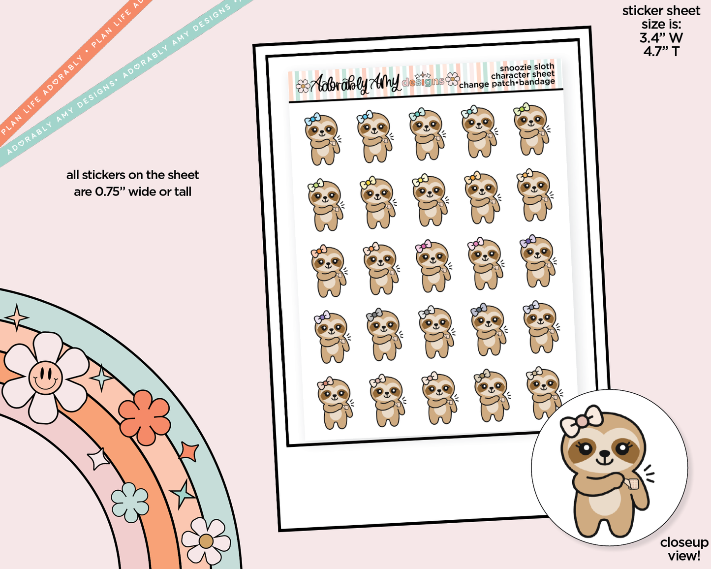 Snoozie Sloth Change Patch - Bandage Decoration Character Planner Stickers