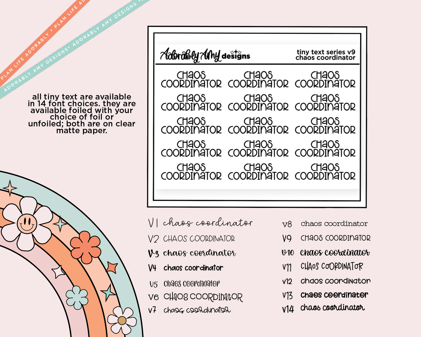 Foiled Tiny Text Series - Chaos Coordinator Checklist Size Planner Sticker Sheet