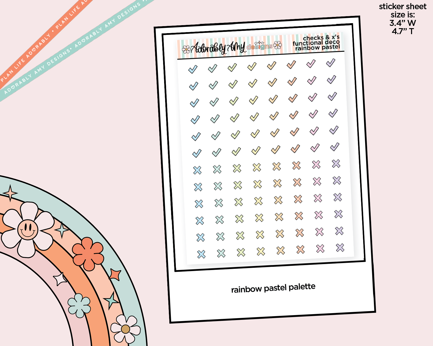Rainbow Checks and X's Doodled Icon Stickers - Adorably Amy Designs