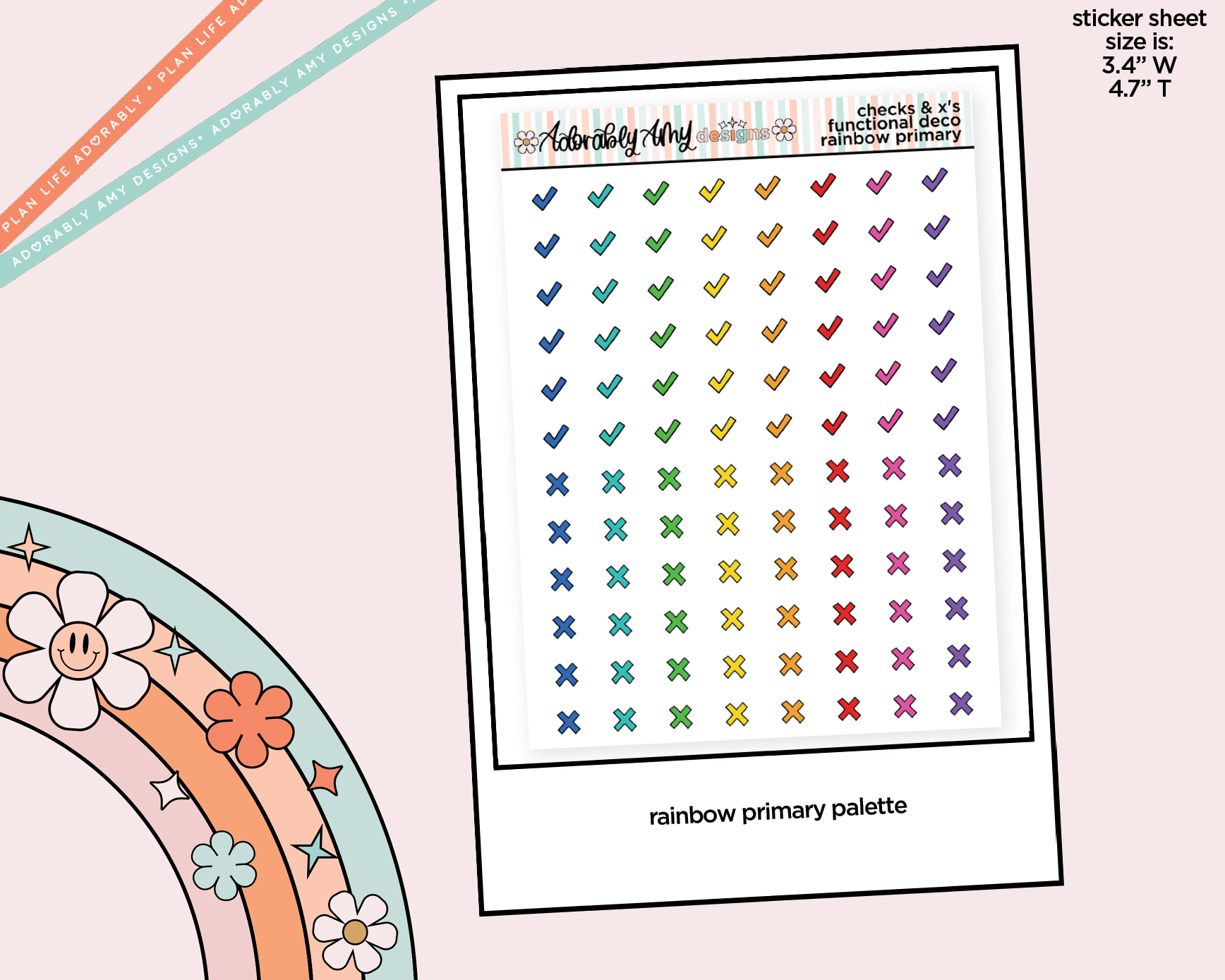 Rainbow Checks and X's Doodled Icon Stickers - Adorably Amy Designs