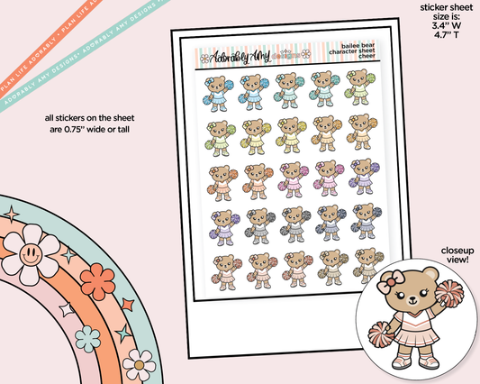 Bailee Bear Cheer Decoration Character Planner Stickers - Adorably Amy Designs