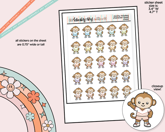 Monty the Monkey Cheer Decoration Character Planner Stickers - Adorably Amy Designs