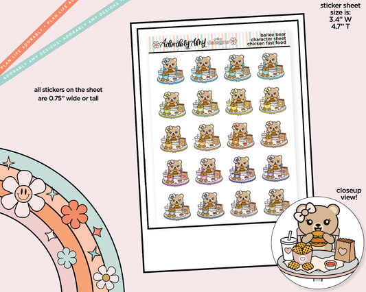 Bailee Bear Chicken Sandwich Fast Food Decoration Character Planner Stickers