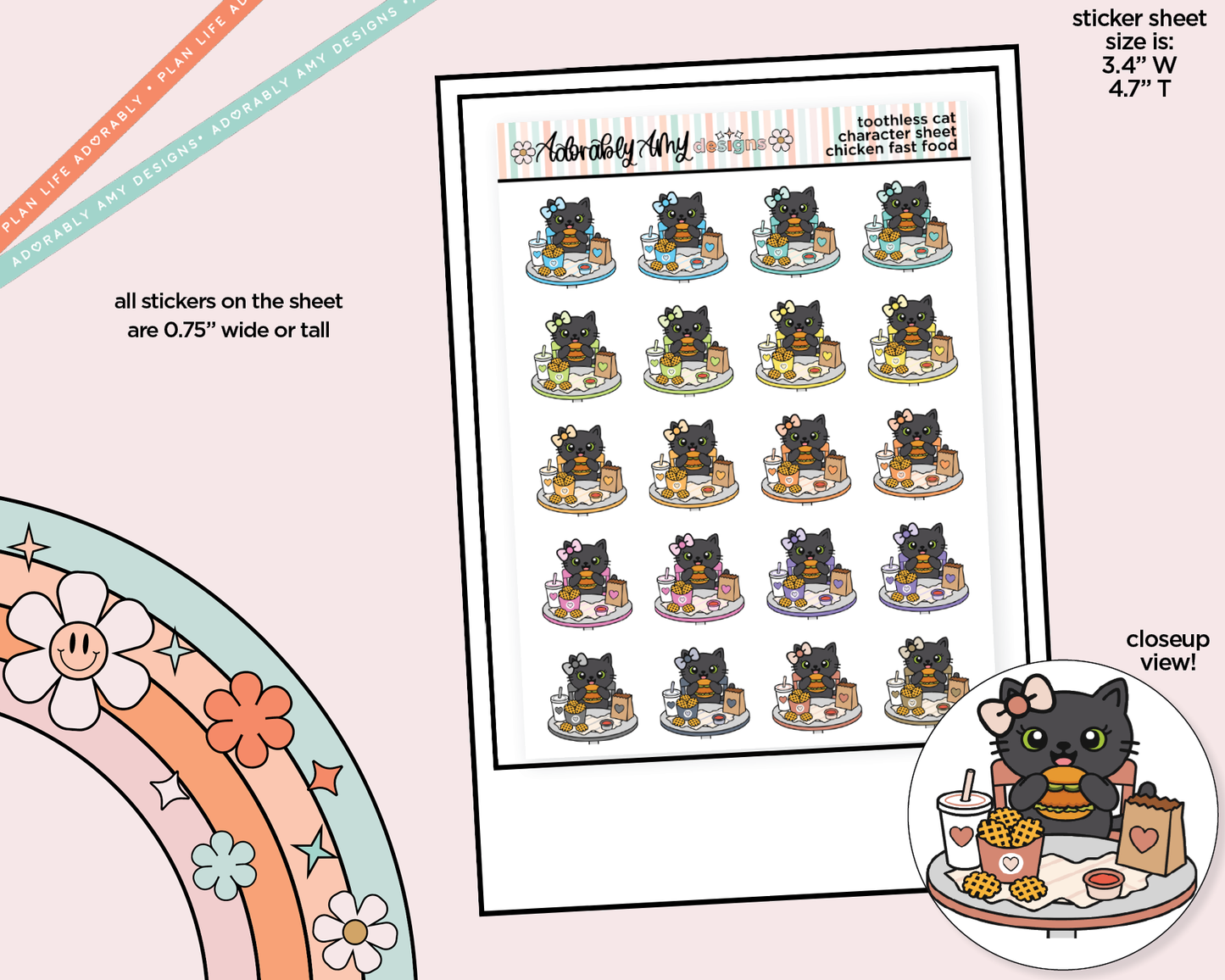 Toothless Cat Chicken Sandwich Fast Food Decoration Character Planner Stickers