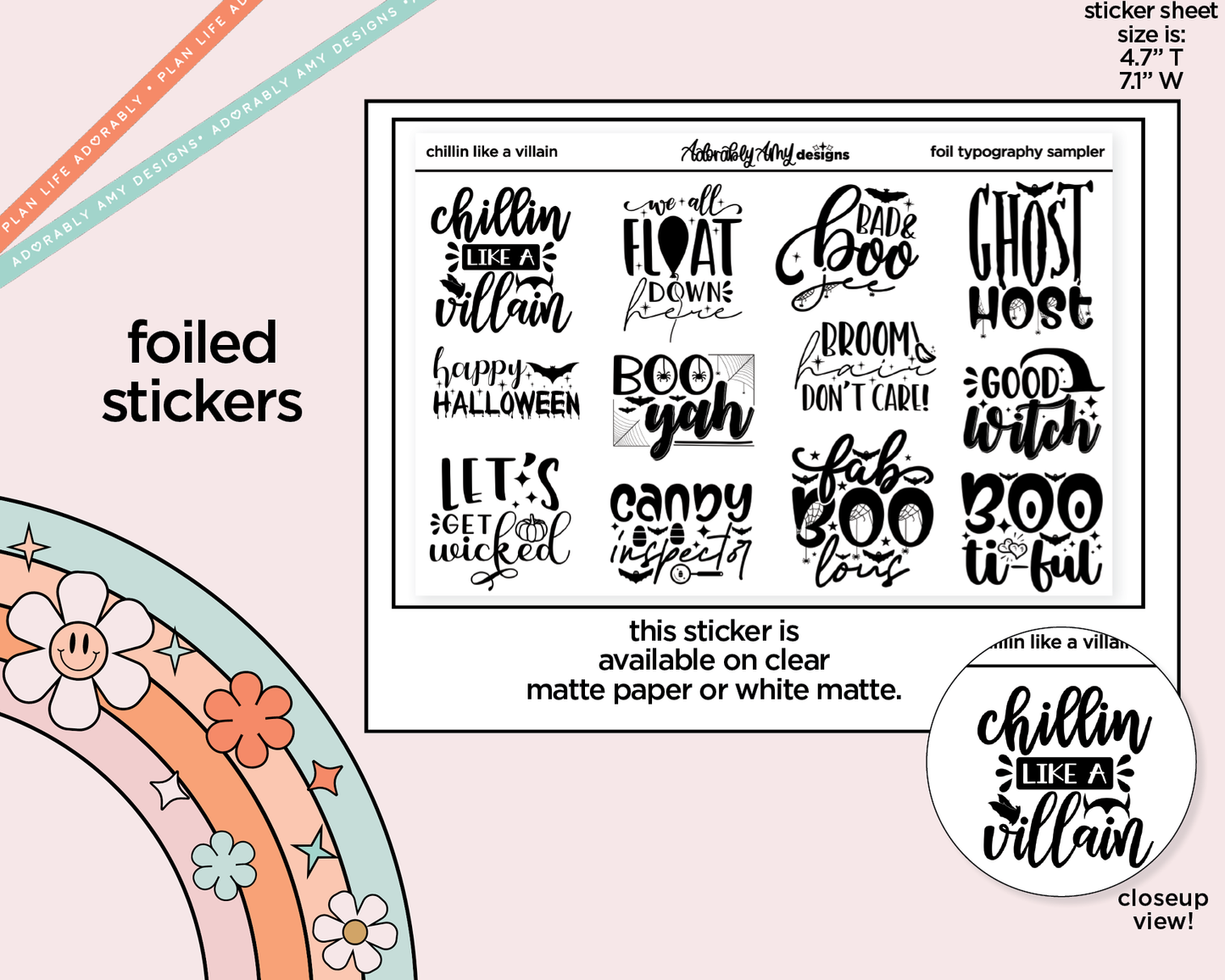 Foiled Chillin Like a Villain Deco Typography Sampler Planner Stickers