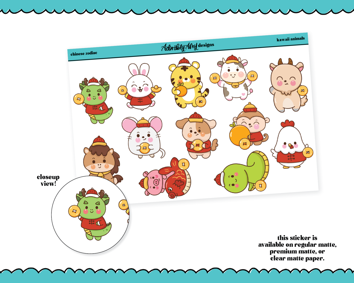 Doodled Kawaii Chinese Zodiac Animals Decorative Planner Stickers for any Planner or Insert