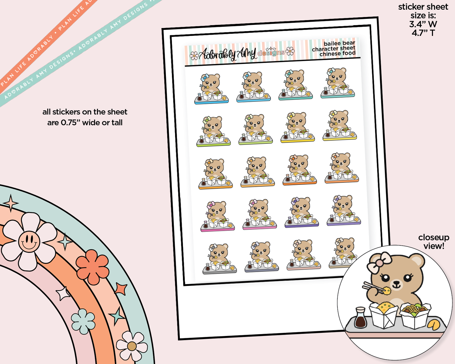 Bailee Bear Chinese Food Decoration Character Planner Stickers