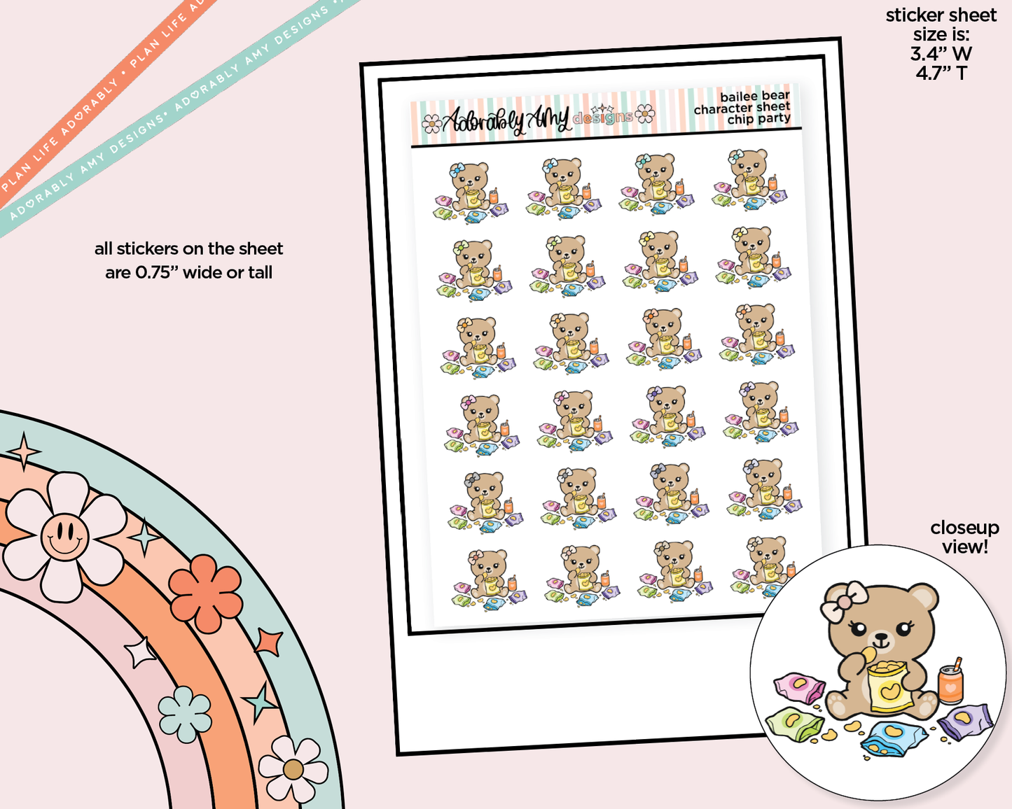 Bailee Bear Chip Party Decoration Character Planner Stickers