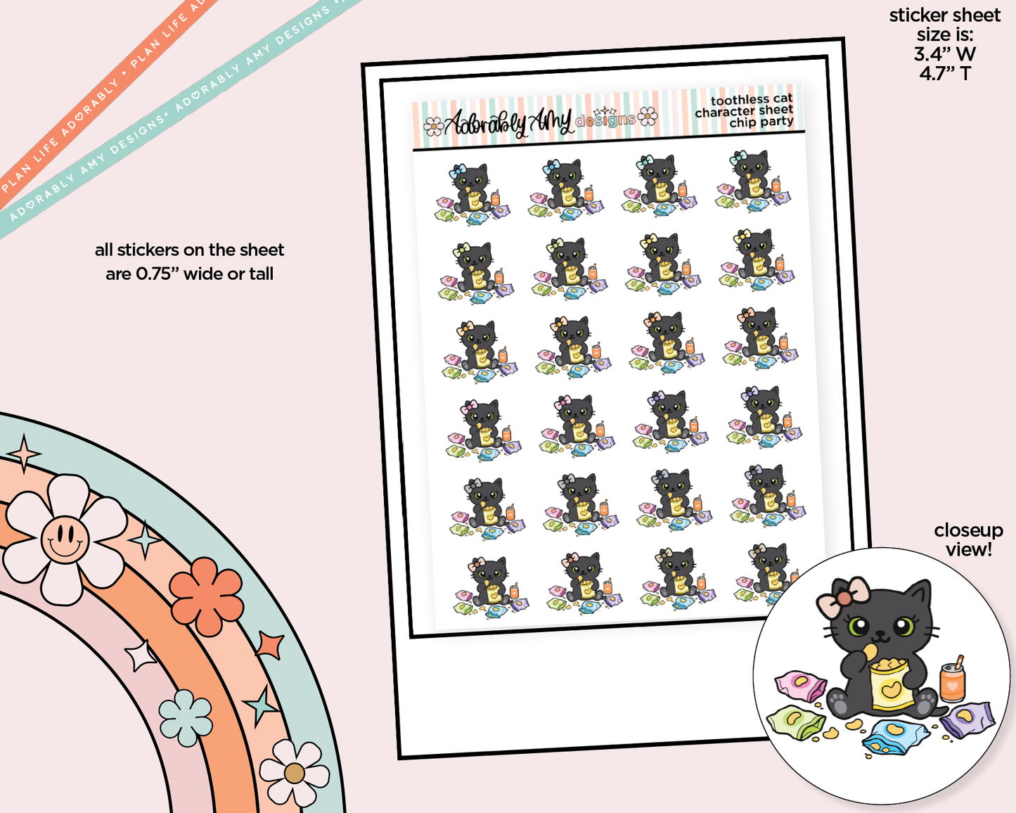 Toothless Cat Chip Party Decoration Character Planner Stickers