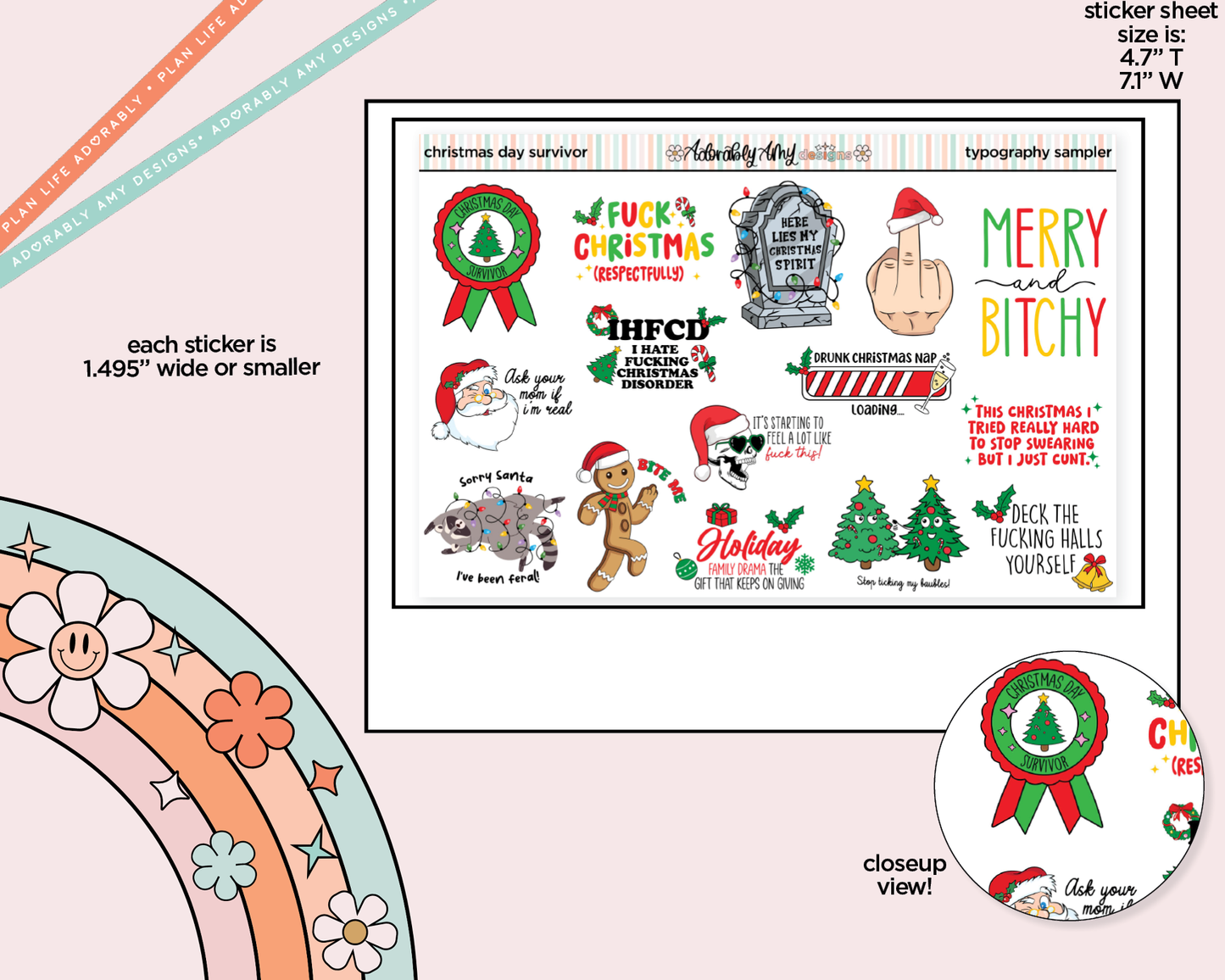 Christmas Day Survivor Snarky Christmas Typography Sampler Planner Stickers