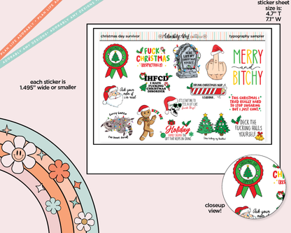 Christmas Day Survivor Snarky Christmas Typography Sampler Planner Stickers