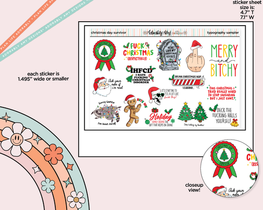 Christmas Day Survivor Snarky Christmas Typography Sampler Planner Stickers