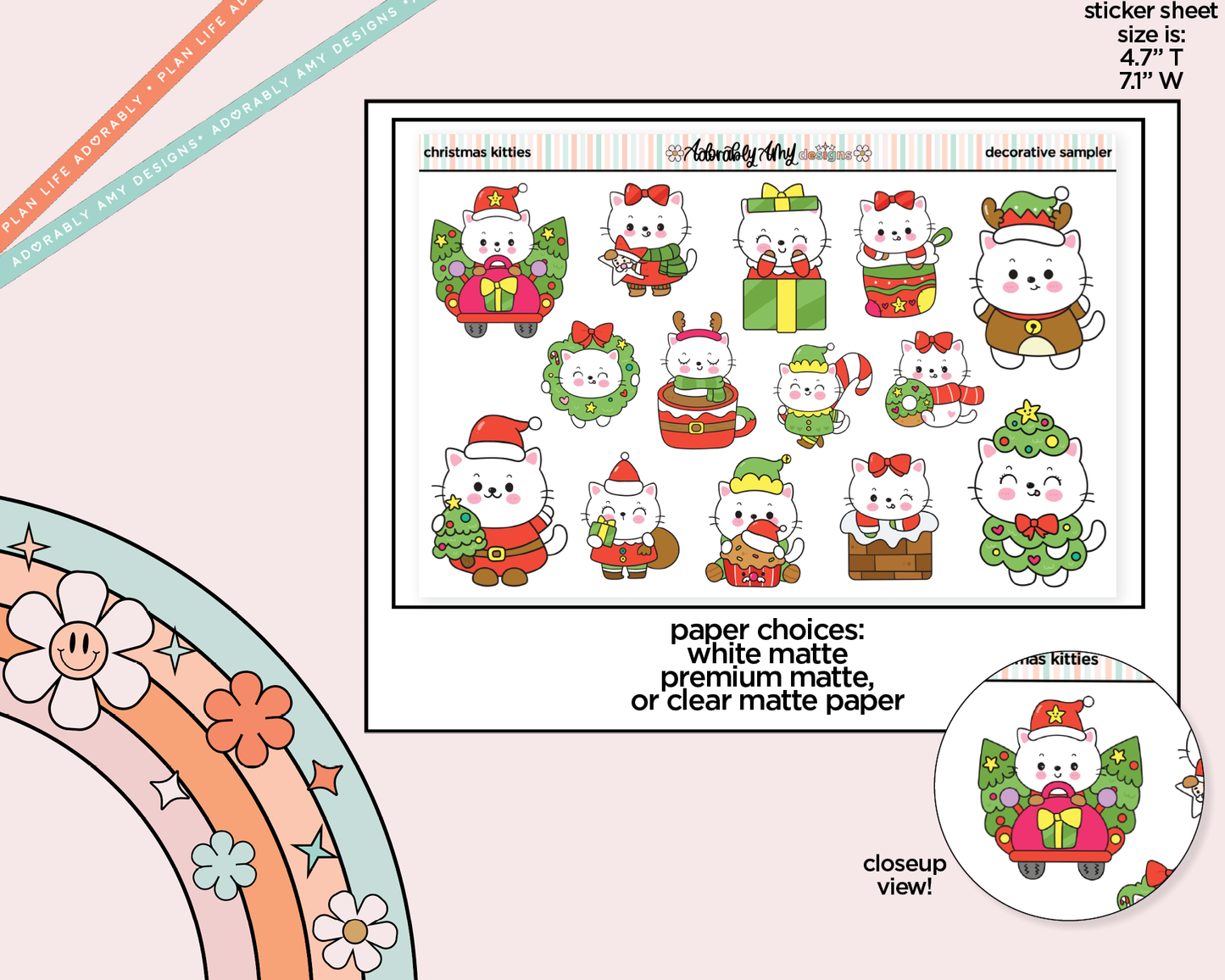 Doodled Christmas KIittens Decorative Planner Stickers