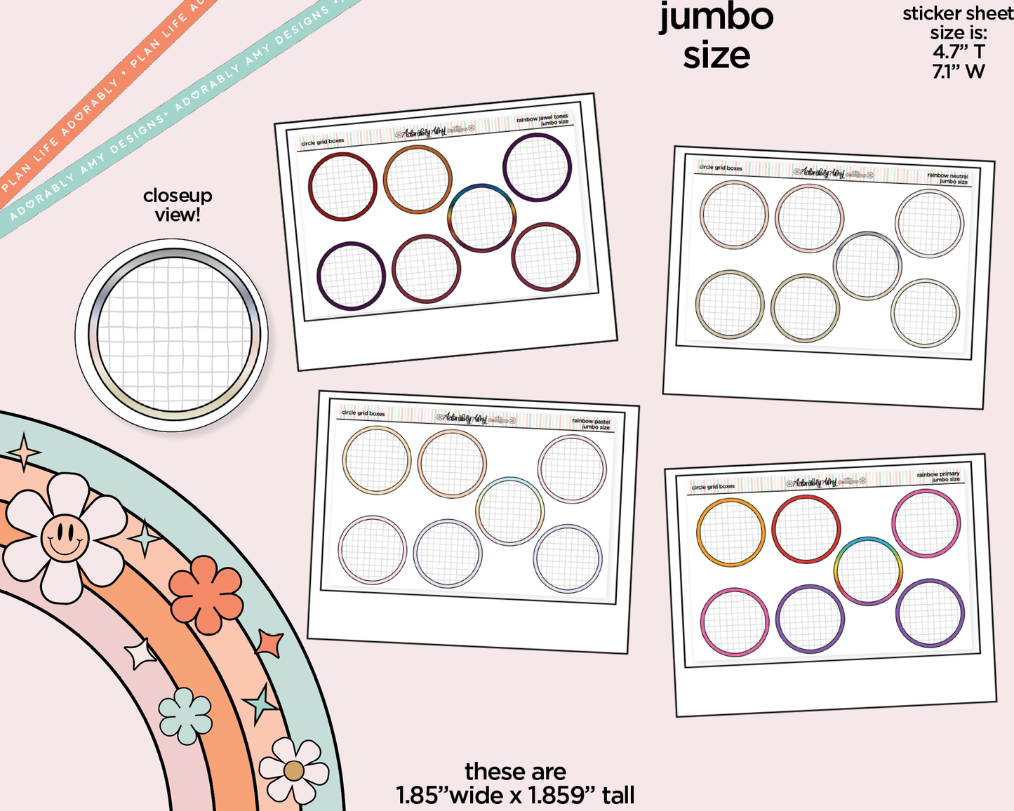 Rainbow Circle Grid Boxes Large/Jumbo Stickers for any Planner or Insert