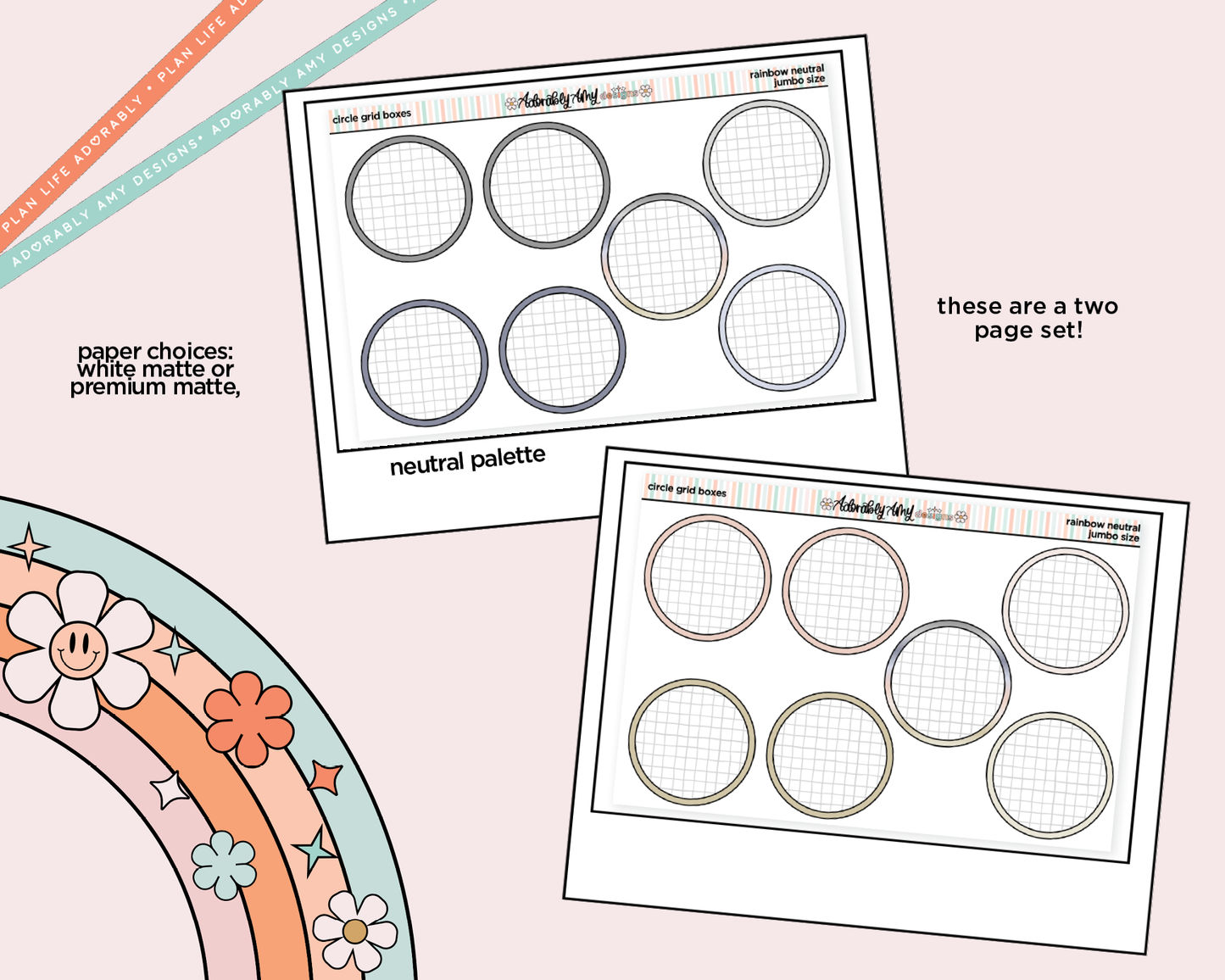 Rainbow Circle Grid Boxes Large/Jumbo Stickers for any Planner or Insert