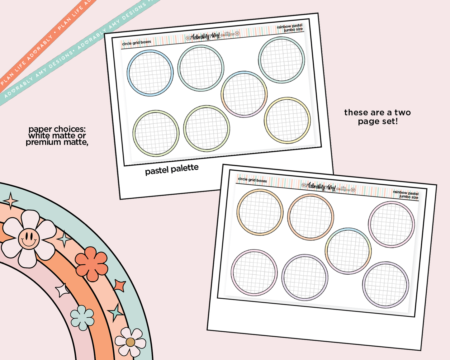 Rainbow Circle Grid Boxes Large/Jumbo Stickers for any Planner or Insert