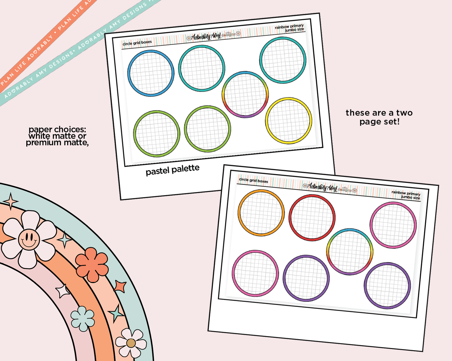 Rainbow Circle Grid Boxes Large/Jumbo Stickers for any Planner or Insert