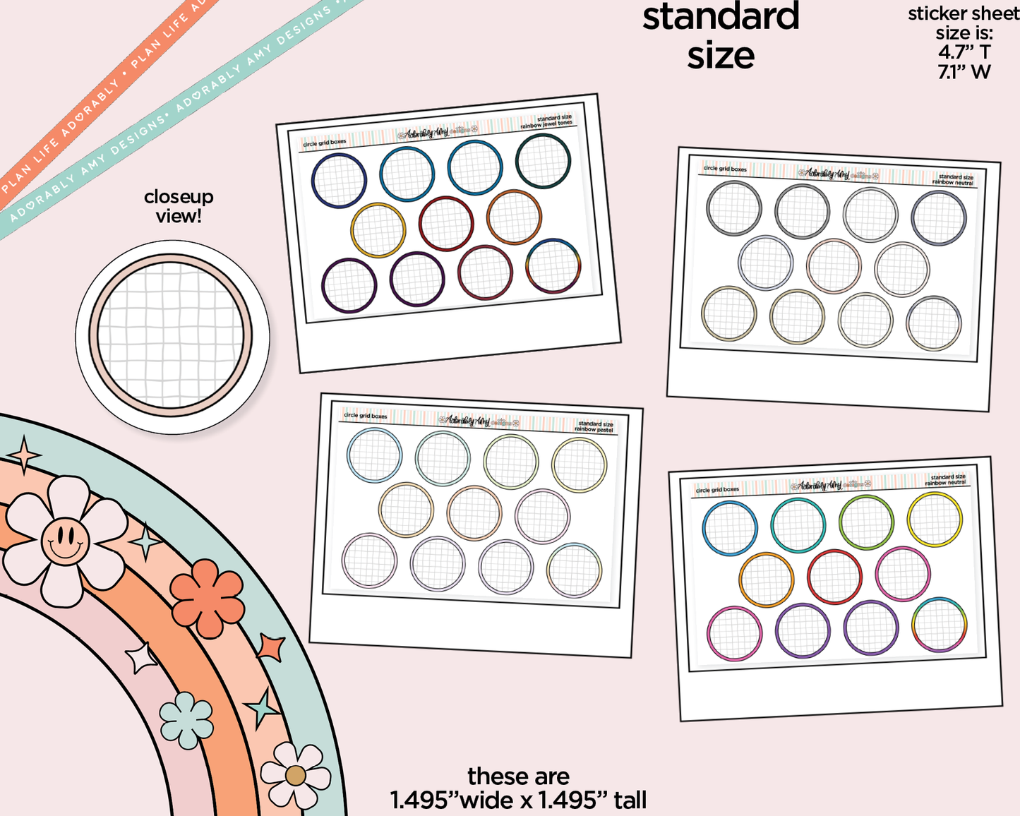 Rainbow Circle Grid Boxes Standard Stickers for any Planner or Insert