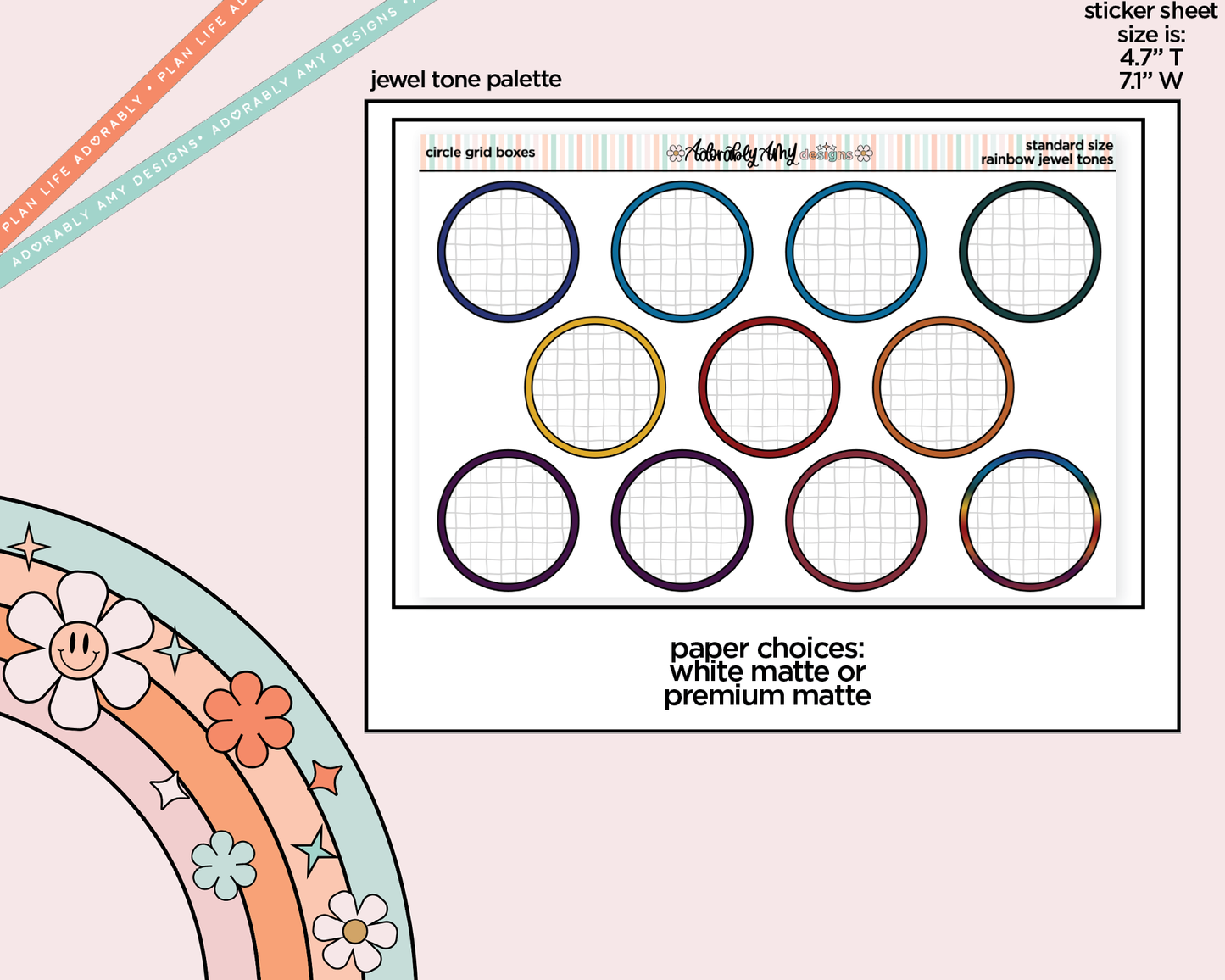 Rainbow Circle Grid Boxes Standard Stickers for any Planner or Insert